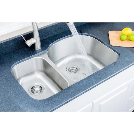 Wells Sinkware 32 in. 16 Gauge Undermount 30-70 Double Bowl Stainless Kitchen Sink w/Grid Racks & Basket Strainers CMU3221-79D-16-1